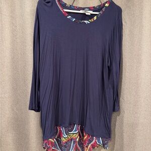 Christopher & Banks Dark Blue Top with Paisley Accents